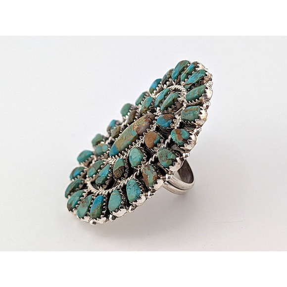 Handcrafted Navajo Cluster Ring Size 8 Women's Signed Southwest Jewelry *** - Picture 2 of 9